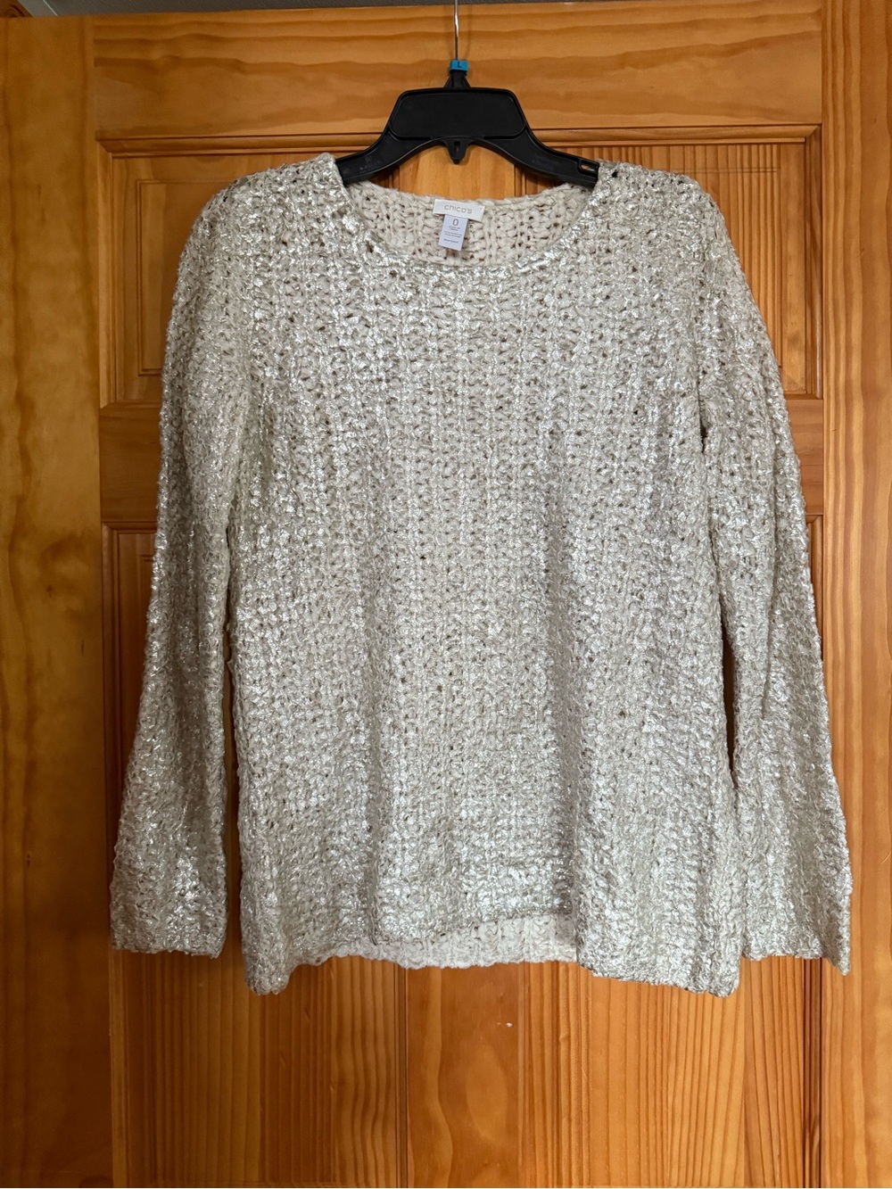 Chico's Cream Metallic Knit Scoop Neck Sweater